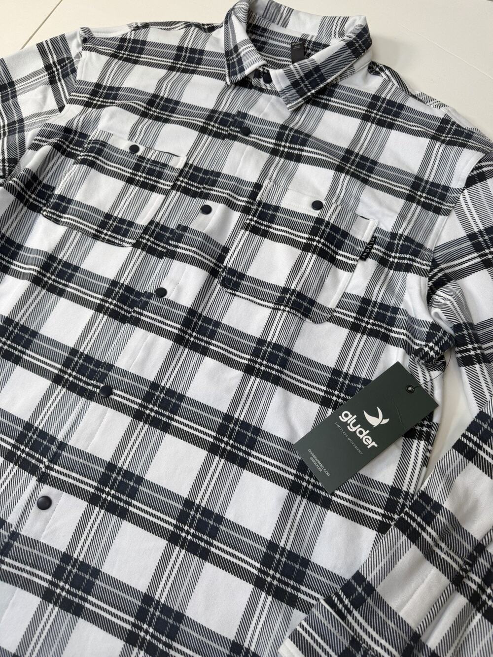 Mens Size Large White Plaid Glyder Snap Down Shirt New With Tags